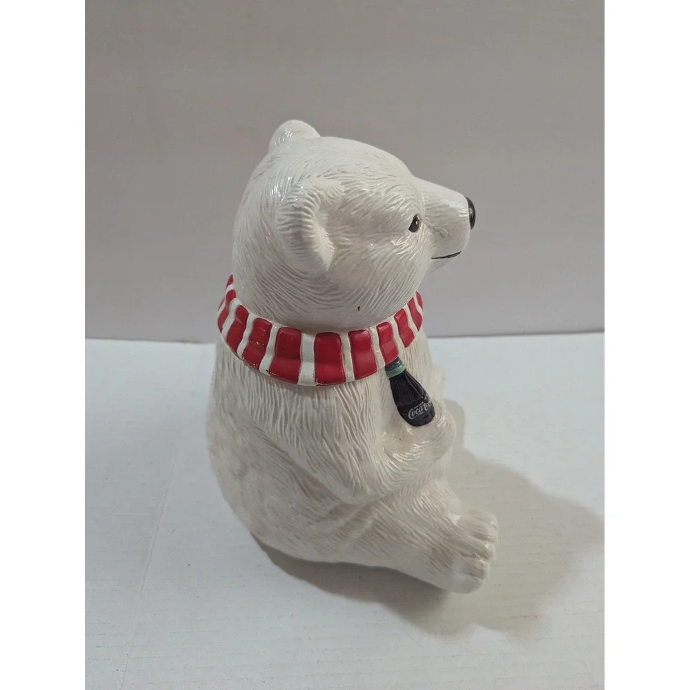 Vintage 1994 Coca-Cola Polar Bear Ceramic Cookie Jar with Red Scarf‎ 10.5 Inch